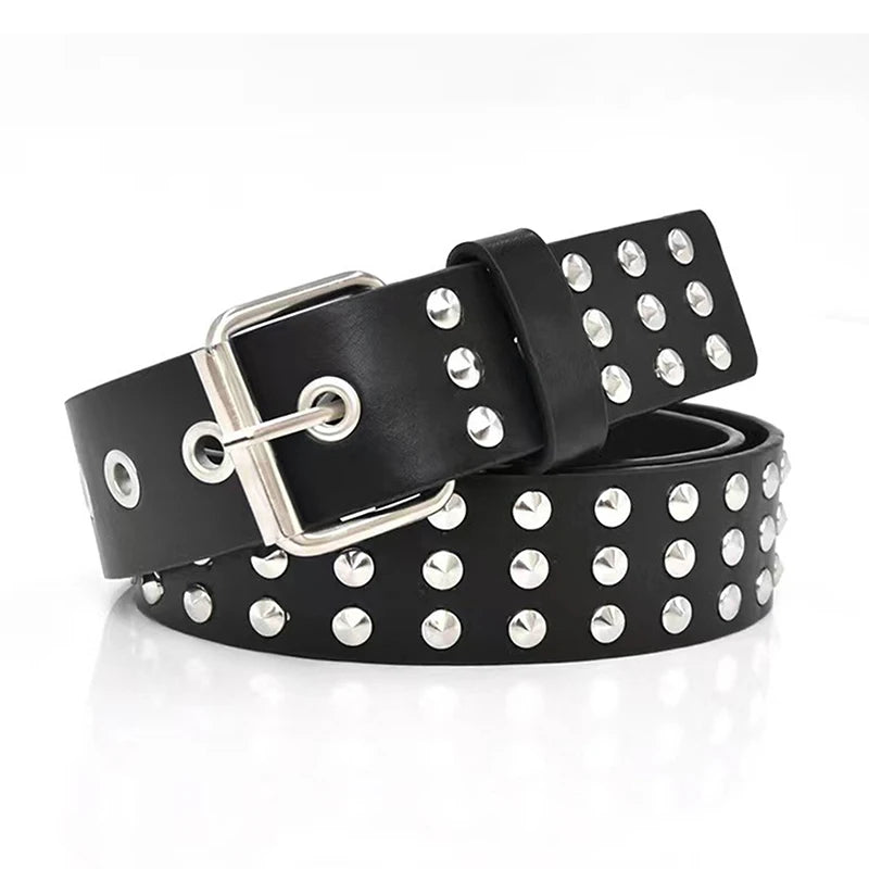 Rivet Hollow Bullet Decoration Belt Fashion Ladies Leather Studded Gift Man's Goth Rock Wild Adjustable Women Punk Black Belt