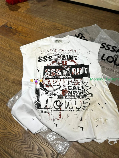 Saint Louis Handmade Splashed Ink Graffiti Vintage Tank Top Men