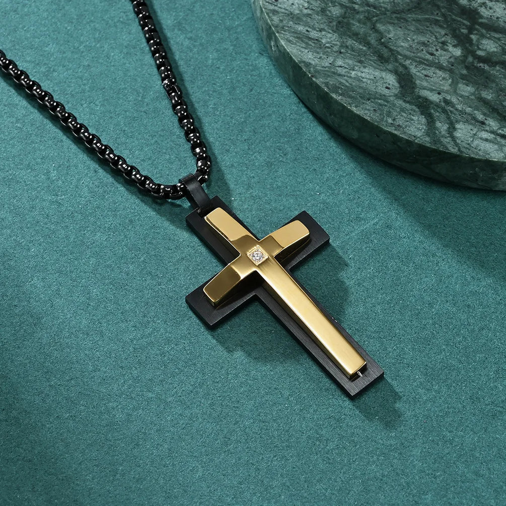 2023 New Stainless Steel Cross Pendant Necklace for Men Boyfriend Charm Link Chain Male Punk Hip-hop Jewelry Dropshipping