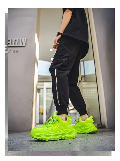 Men's Green Casual Sneakers 2024 Designer Platform Trainer Shoes Men Streetwear Height Increasing Sport Shoes Men Chunky Sneaker