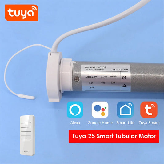 Tuya GM25TEQ 1.1N,Smart wifi Rolling Tubular Motor,Rf433 remote control,Voice Control by Alexa/Google Home,for Dia 38mm Tube