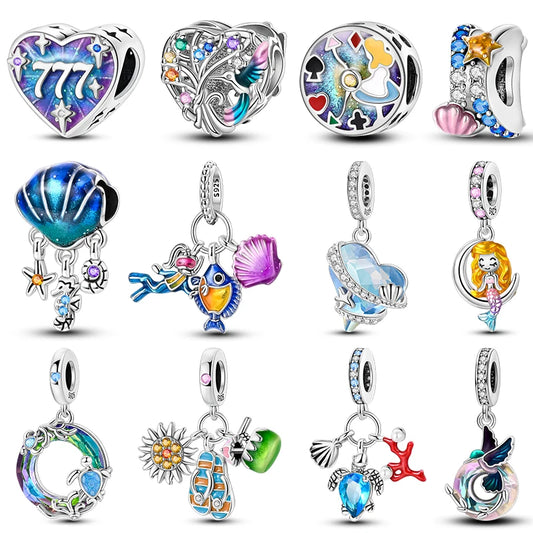 Summer New 925 Sterling Silver Crystal Turtle Coralline Holiday Charms Beads Fit Pandora 925 Original Bracelet Fine DIY Jewelry