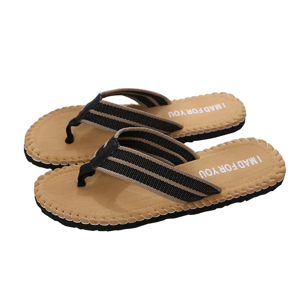 Flip-Flops For Men Summer Anti-Skid Breathable Home Outdoor Comfortable Slippers Daily Casual Regular Canvas Strap Flip-Flops