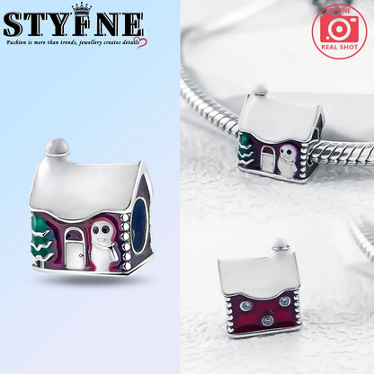 925 Sterling Silver Winter Christmas Cottage Sleigh Charm Beads Fit Bracelet Original Women Jewelry DIY Jewelry Making