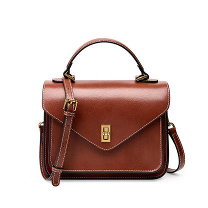 100% Genuine Leather Women Shoulder Bags Retro Small Totes Soft Leather Ladies Messenger Bag Female Classic Satchels Brown 2023