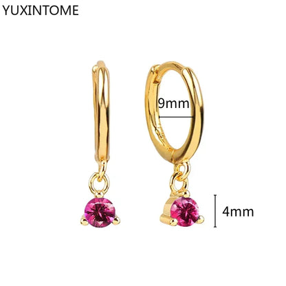 925 Silver Ear Needle Rose Red Hoop Earrings For Women Exquisite Water Drop/Flower/Heart Crystal Piercing Huggie Earring Jewelry