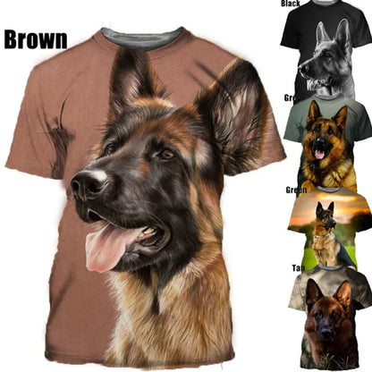 Summer Short-sleeved Cute Dog German Shepherd 3D Pattern Printing Breathable Round Neck Top T-shirt Size XS-5XL