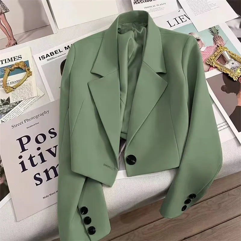 Women's Spring and Fall New Fashion Loose Solid Color Short Suit Jacket, High Design Sense Single-button Commuter Suit Jacket