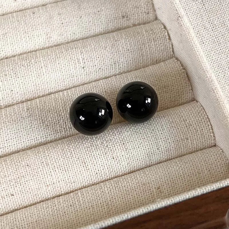 2024 Korean Black Round Imitation Pearl Stud Earrings For Women Elegant Romantic Temperament Earrings Wedding Jewelry Gift