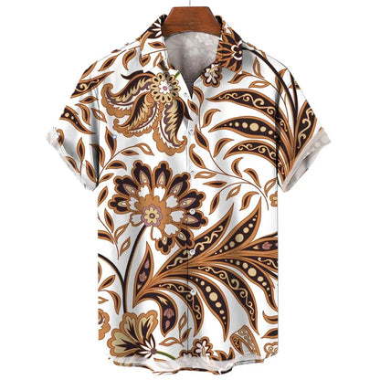 Vintage Men's Shirts 3D Print Ethnic Graphics Fashion Button Short Sleeve Lapel Streetwear Hawaiian Blouse shirts for men Summer