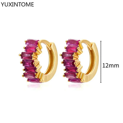 925 Silver Ear Needle Rose Red Hoop Earrings For Women Exquisite Water Drop/Flower/Heart Crystal Piercing Huggie Earring Jewelry