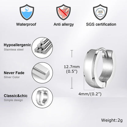 Stainless Steel Hoop Earrings for Men Boys,Circular Round High Polish Huggie Male Earrings,Trendy Hip Hop Cool Jewelry Gift