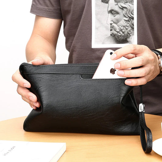 Fashion Brand Design Business Clutch Bag High Quality PU Leather Envelope Bags Casual Travel Men's Wallet Cell Phone Pocket