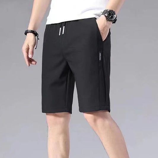 Men's Sports Shorts Solid Color Straight Pattern Loose Type Summer Elastic Waist Drawstring Casual Shorts Jogging Pants For Male