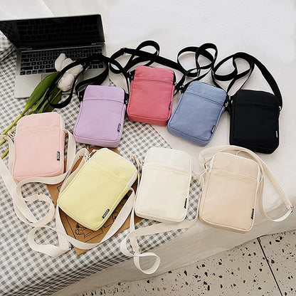 Simple Trendy Macaron Solid Color Shoulder Crossbody Canvas Bag Versatile Fashion Zero Wallet Samll Square Phone Bags For Girls