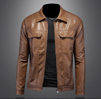 Men's Jacket Spring and Autumn Handsome Solid Color Collar Motorcycle Leather Coat Slim Fashion Leather Jacket M-5XL