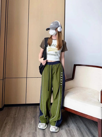 Oversize Pockets Tech Fashion Trousers Y2K Women Cargo Pants Vintage Streetwear Baggy Wide Leg Sweatpants Casual Drawstring