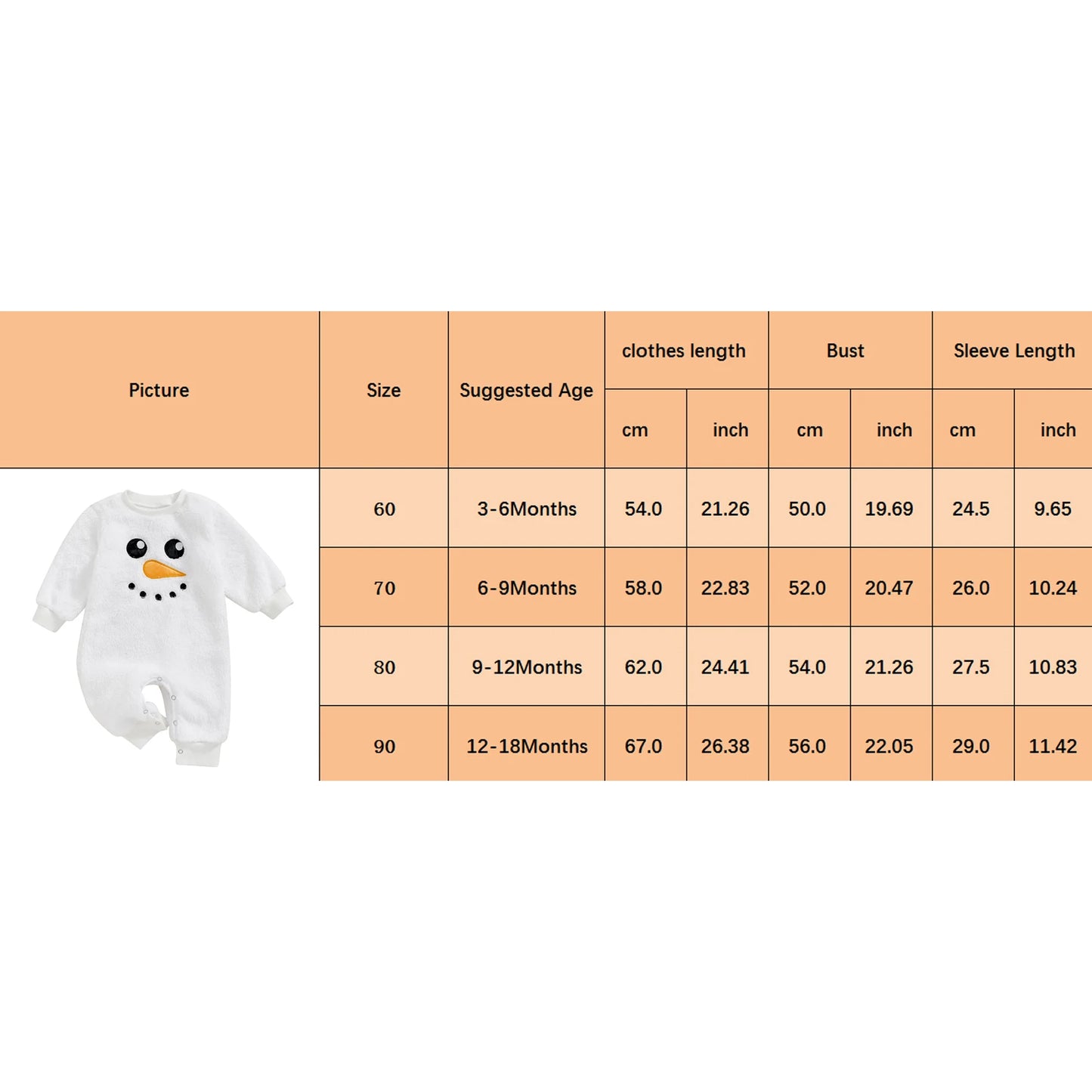 Baby Snowman Costume Christmas Jumpsuit Fall Winter Long Sleeve Round Neck Plush Rompers for Newborn Boys Girls 3-18Months