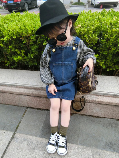 Girls Denim Suspender Skirt 2024 Summer New Cartoon Cotton Suspender Dress Fashion Style Casual Girls Denim Suspender Dress