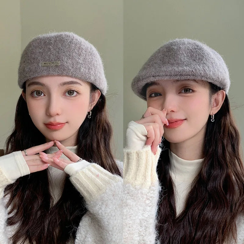 Women Spring Autumn British Style Beret Lady Vintage Flat Cap Winter Keep Warm Knitted Hat All-match Peaked Cap Wholesale New in