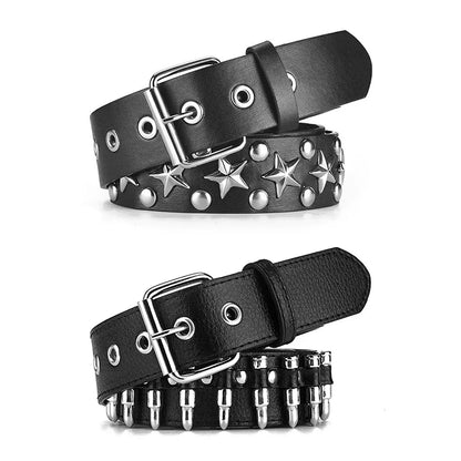 Rivet Hollow Bullet Decoration Belt Fashion Ladies Leather Studded Gift Man's Goth Rock Wild Adjustable Women Punk Black Belt