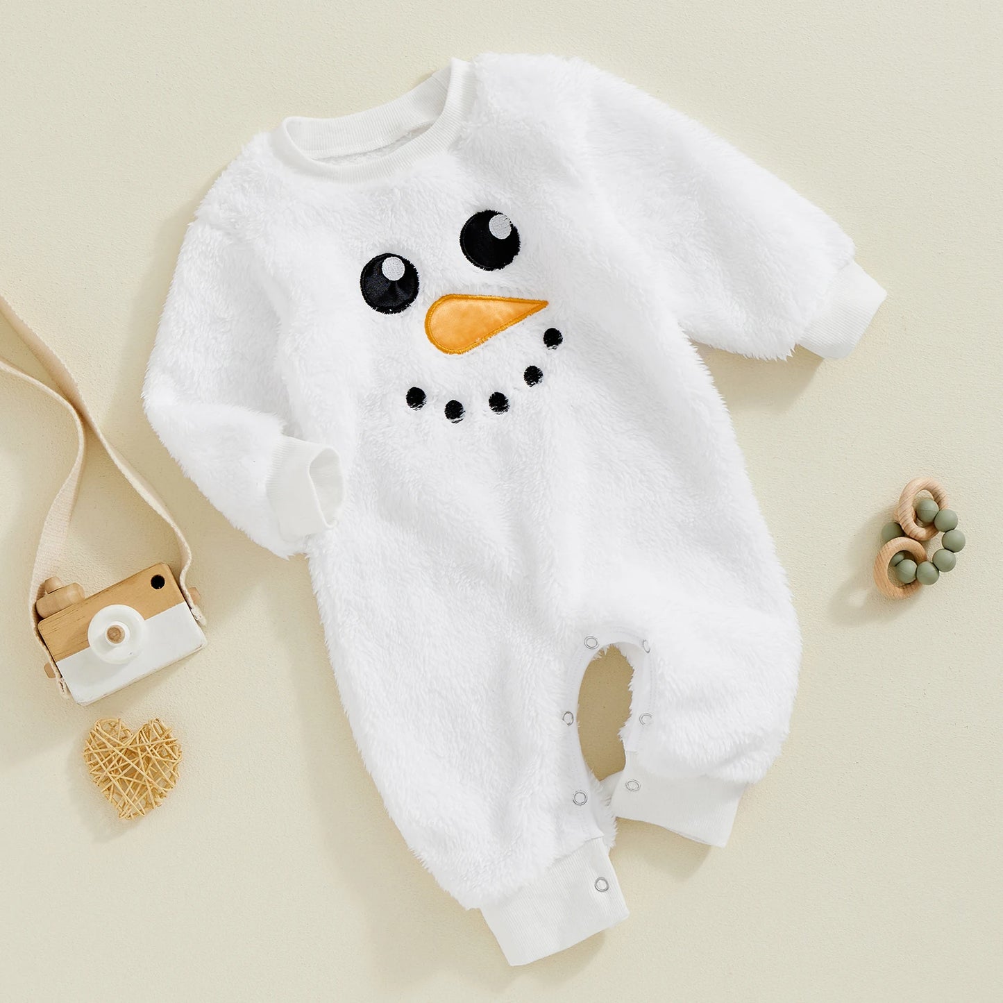 Baby Snowman Costume Christmas Jumpsuit Fall Winter Long Sleeve Round Neck Plush Rompers for Newborn Boys Girls 3-18Months