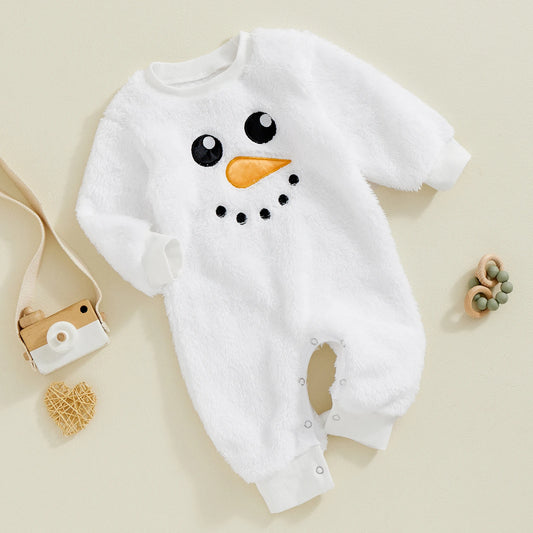 Baby Snowman Costume Christmas Jumpsuit Fall Winter Long Sleeve Round Neck Plush Rompers for Newborn Boys Girls 3-18Months