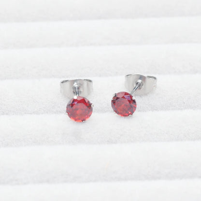 Pomegranate Red Zircon Stud Earrings Stainless Steel IP Planting 5mm Round