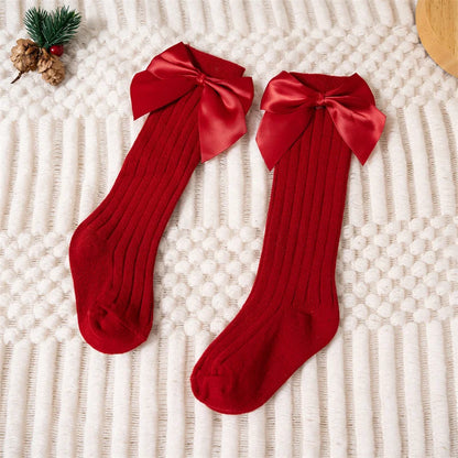 Baby Girls Socks Autumn Winter Kids Big Bow Knee High Long Soft Cute Kids Christmas Sock Cotton Red Newborn Socken For 0-8 Years