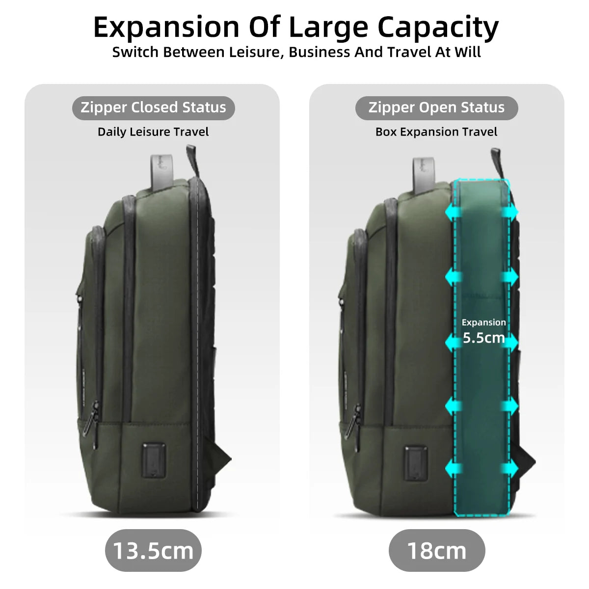 Heroic Knight 15.6" Laptop Backpack Fashion Men Expandable USB Charging Work Backpack Waterproof Travel Pack Thin New School Bag