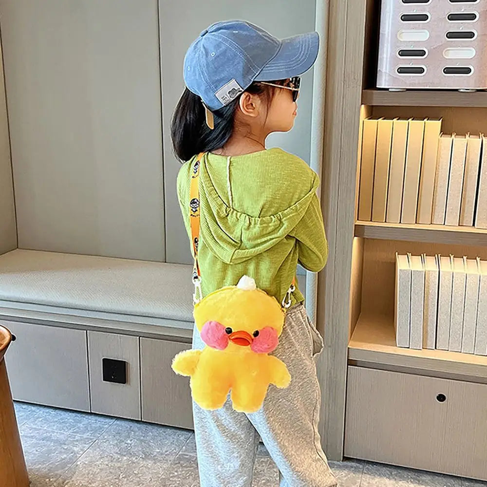 Cartoon Duck Children Shoulder Bag Trendy Large Capacity Adjustable Length Messenger Bag Plush Plush Bag Daily Life