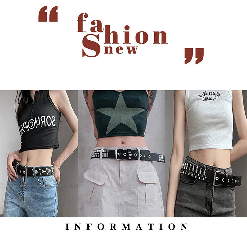 Rivet Hollow Bullet Decoration Belt Fashion Ladies Leather Studded Gift Man's Goth Rock Wild Adjustable Women Punk Black Belt