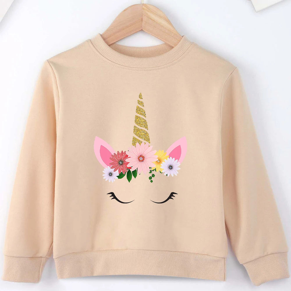 Unicorn Cute Girl Clothes Pink Sweet Style 2 to 14 Years Children Sweatshirt Aesthetic Harajuku Fashion European Kids Hoodie