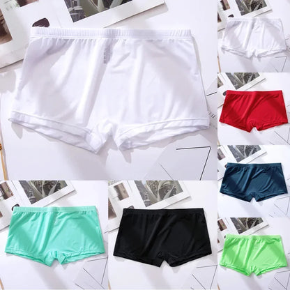 Men's Simple Trunks Ice Silk Ultra-Thin Breathable Comfy Elastic Quick Dry Sports Panties Youth Smoothy Fashionable Boxer Shorts