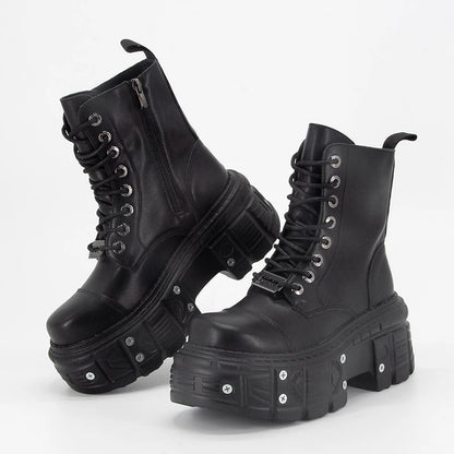 Punk Style Women Boots Lace-up Heel Height Platform Shoes Woman Gothic Ankle Rock Boots Metal Decor Man And Woman Sneakers 2025