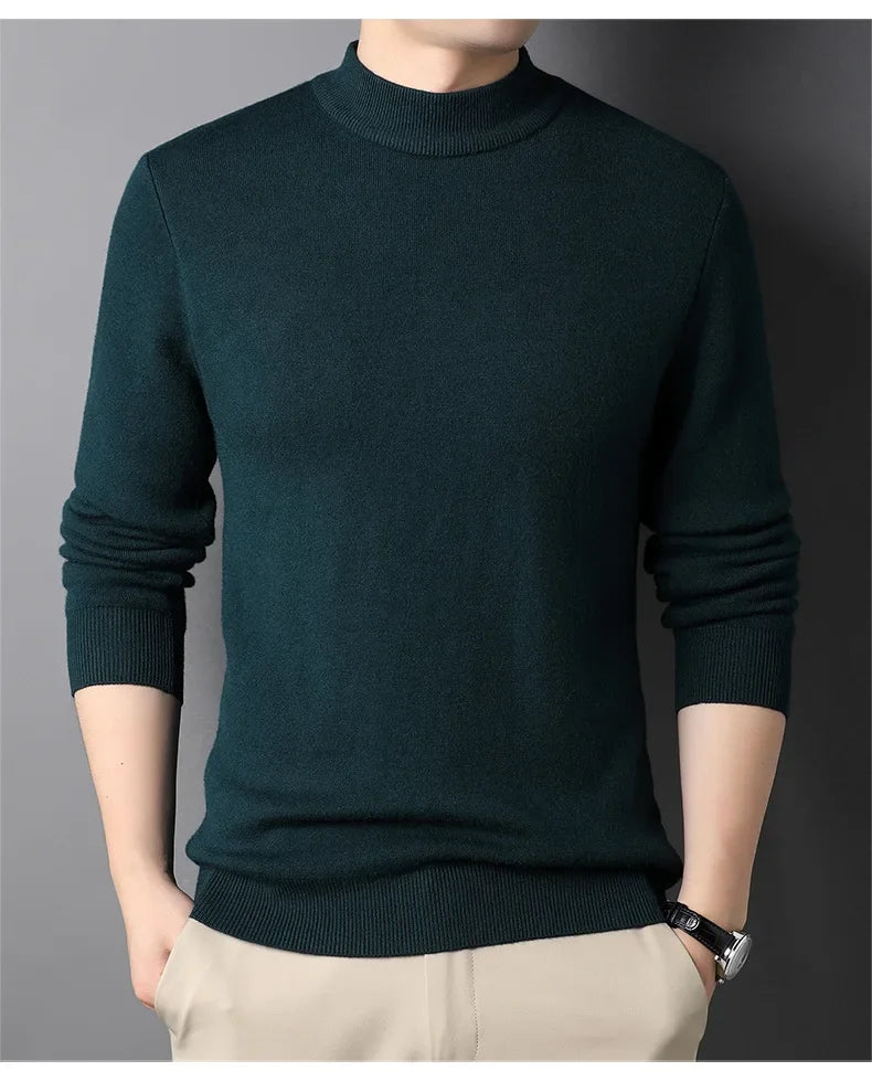 2024 Brand New Men's Cashmere Sweater Half Turtleneck Men Sweaters Knit Pullovers for Male Youth Slim Knitwear Man Sweater