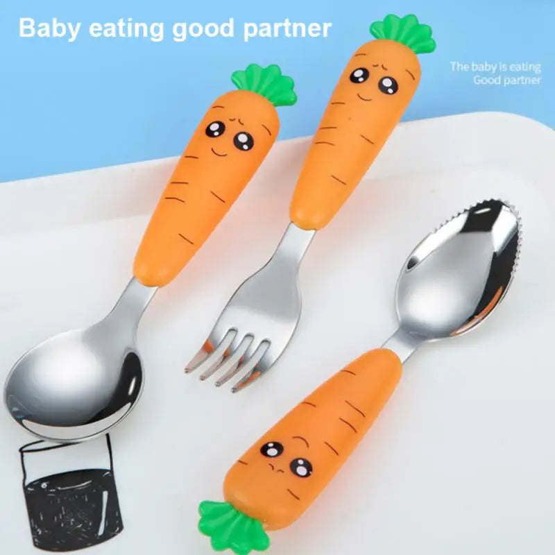 Baby Gadgets Tableware Set Children Utensil Stainless Steel Toddler Dinnerware Cutlery Cartoon Infant Food Feeding Spoon Fork