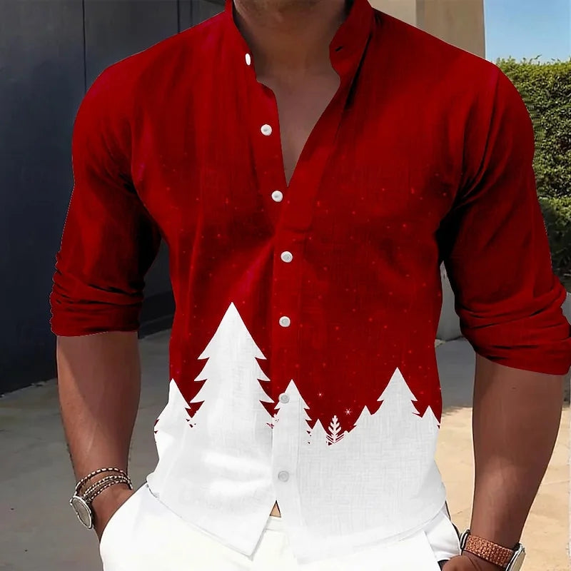 Christmas outfits: Santa Claus printed men’s long-sleeved shirts, men’s fashionable Christmas shirts, autumn and winter casual m