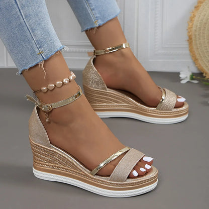 Summer New Super High Heel Wedge Sandals Women's Versatile Platform Flatform Shoes with A Straight Strap Sandals high heels