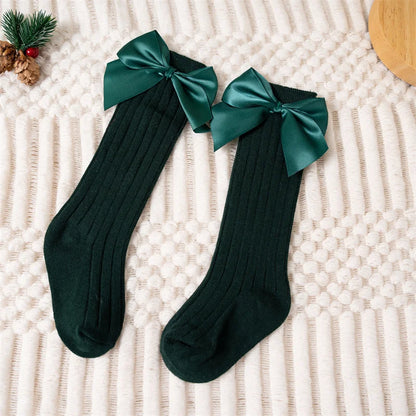 Baby Girls Socks Autumn Winter Kids Big Bow Knee High Long Soft Cute Kids Christmas Sock Cotton Red Newborn Socken For 0-8 Years