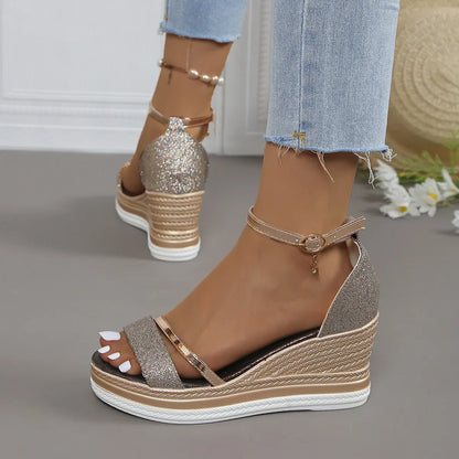 Summer New Super High Heel Wedge Sandals Women's Versatile Platform Flatform Shoes with A Straight Strap Sandals high heels