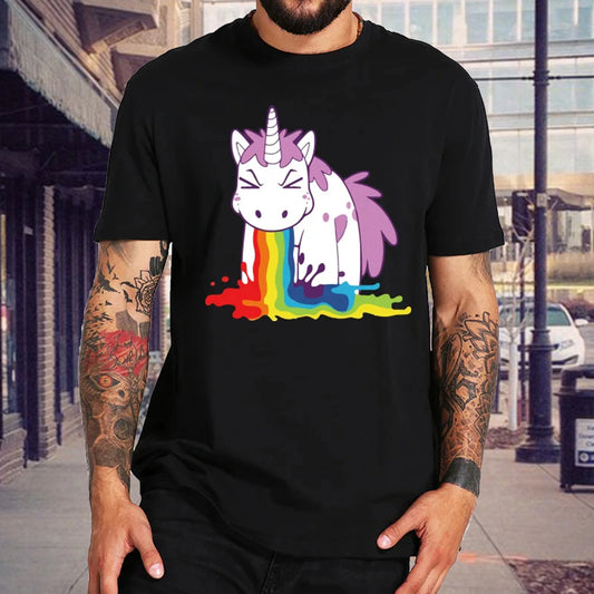 Funny Unicorn Rainbow Printed Summer Men's High Quality Cotton T Shirts Tops Casual Cartoon T-shirts Tops Fashion Loose Tees Top