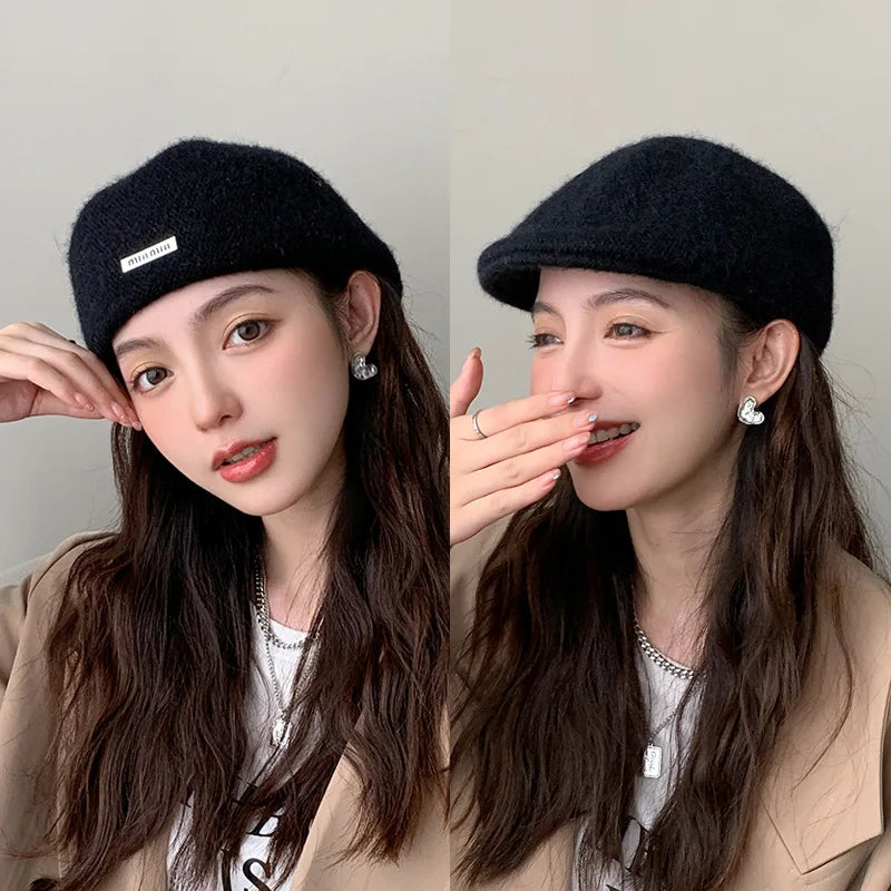 Women Spring Autumn British Style Beret Lady Vintage Flat Cap Winter Keep Warm Knitted Hat All-match Peaked Cap Wholesale New in