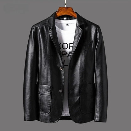 Slim Fit Thin Spring Autumn Coat Trendy 2024 Elegant Male Leather Blazer Original Menswear Casual Vintage Men's Suit Jackets