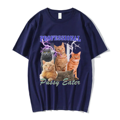 Professional Pussy Eater Funny Cat Lover T Shirt Men's Clothing Fashion T-shirts Cotton Casual Oversized Short Sleeve T Shirts