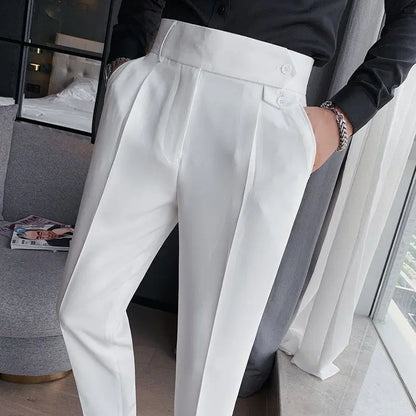 2023 Spring and Autumn Fashion Korean Edition Casual Business High Waist Button Slim Fit Straight Tube Non Iron Men's Suit Pants