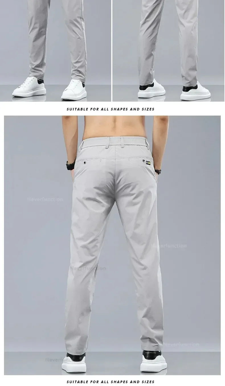 2024 Summer Thin Men's Slim Fit Casual Pants Korean Style Soft Breathable Elastic Business Fashion Casual Long Pants Male