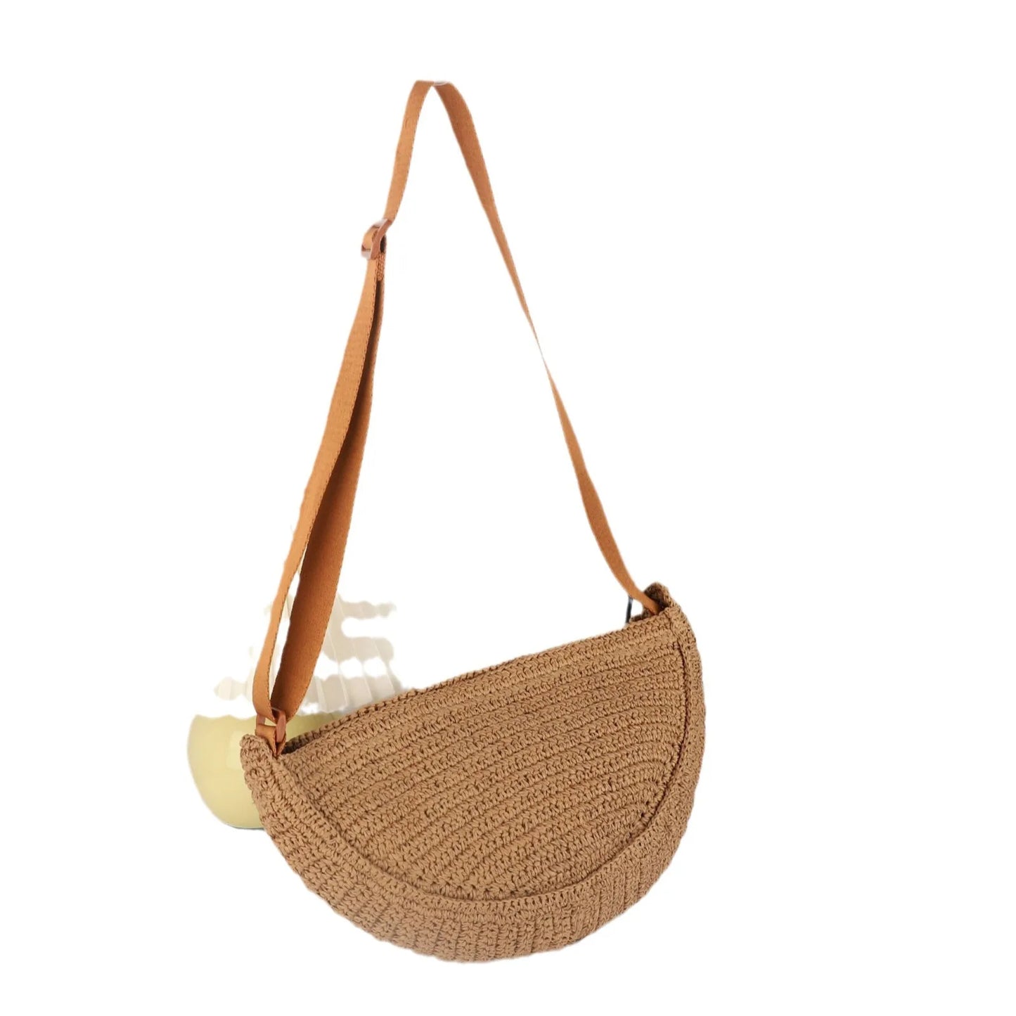 Simple Paper Rope Women's Shoulder Bags Summer Fashion Straw Semicircle Crossbody Bag Casual Beach Woven Handbags Underarm Bag