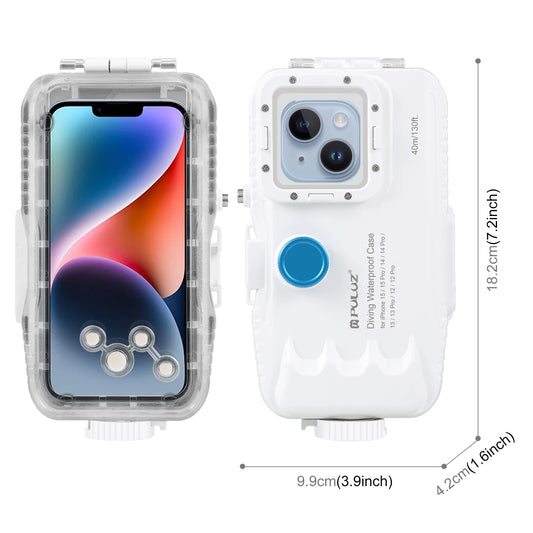 PULUZ 40m/130ft Waterproof Case for iPhone 15 14 Pro Max 15 14 Plus 15 14 13 12 11 Pro Max Diving Housing Underwater Cover