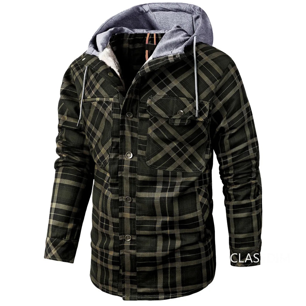 Men Winter Plaid Shirts Coats Hooded Fleece Jackets Harajuku Lg Sleeonve LoosCae sual Shirts Jackets European Style Size S-2XL